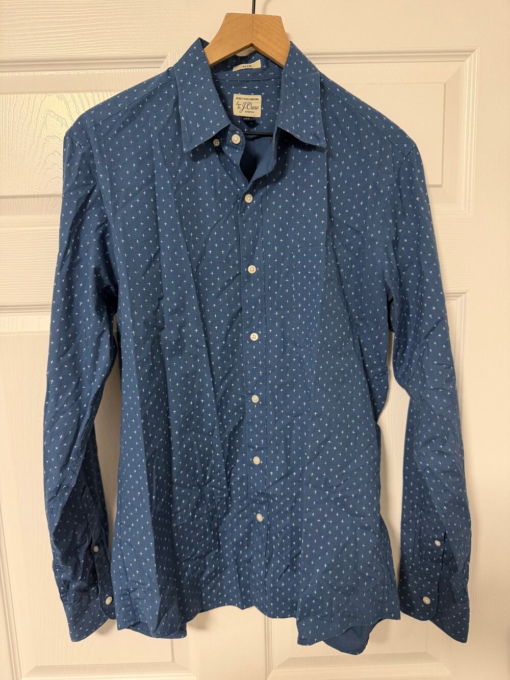 J Crew Secret Wash Shirting Stretch Button Up Slim Fit Mens Cotton Size M Blue